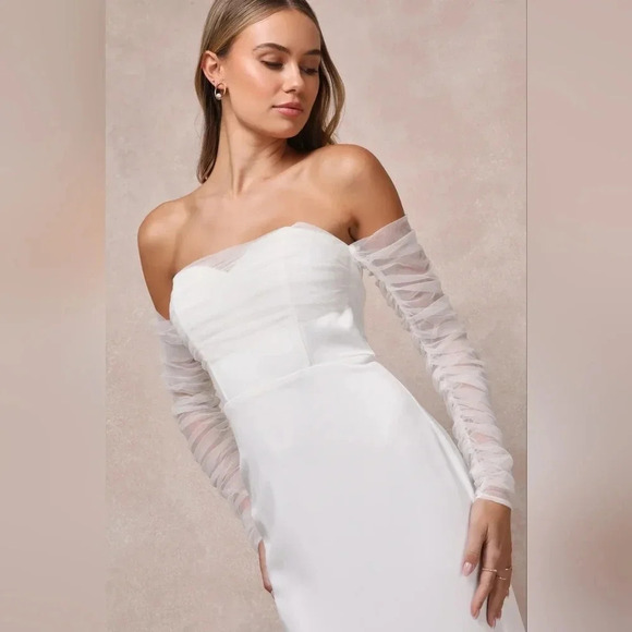 Lulu's Eternal Bliss White Tulle Off-the-Shoulder Bustier Maxi Dress XL Bridal - Picture 4 of 12